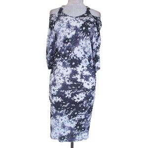 Stella McCartney Cold Shoulder Dress Size 38 Women Gray White Floral Jersey